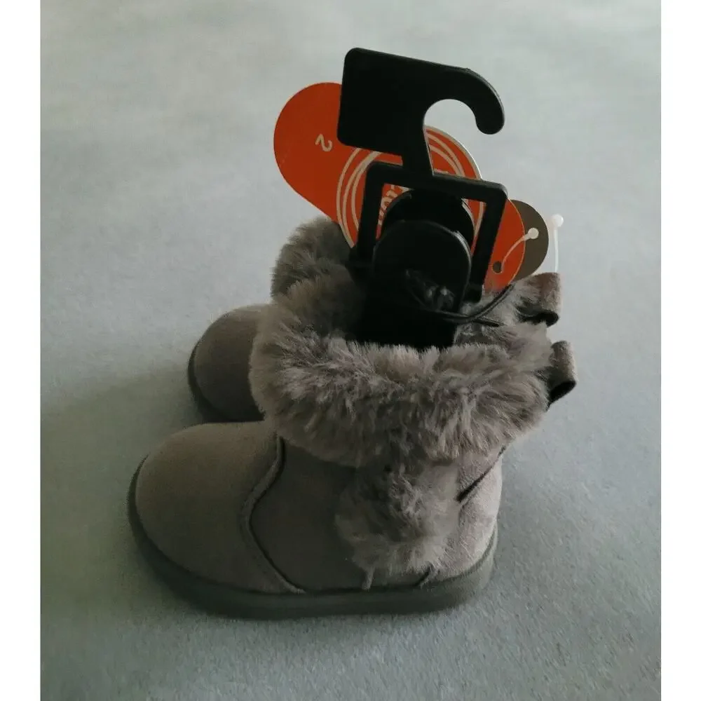 WONDER NATION Infant Girls Faux Shearling Grey Boots--Sz 2--New!